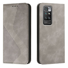 Leather Case Stands Flip Cover Holder H03X for Xiaomi Redmi 10 4G Gray