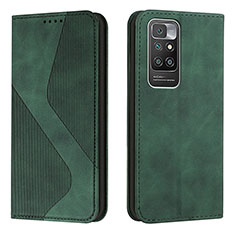 Leather Case Stands Flip Cover Holder H03X for Xiaomi Redmi 10 4G Green