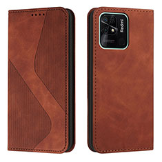 Leather Case Stands Flip Cover Holder H03X for Xiaomi Redmi 10 India Brown