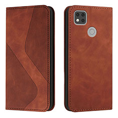 Leather Case Stands Flip Cover Holder H03X for Xiaomi Redmi 9 India Brown