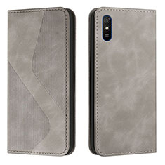Leather Case Stands Flip Cover Holder H03X for Xiaomi Redmi 9A Gray