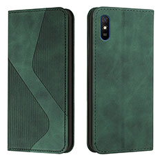 Leather Case Stands Flip Cover Holder H03X for Xiaomi Redmi 9i Green