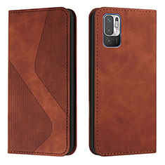 Leather Case Stands Flip Cover Holder H03X for Xiaomi Redmi Note 10T 5G Brown