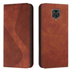 Leather Case Stands Flip Cover Holder H03X for Xiaomi Redmi Note 9 Pro Brown