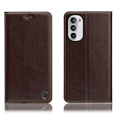 Leather Case Stands Flip Cover Holder H04P for Motorola Moto Edge (2022) 5G Brown