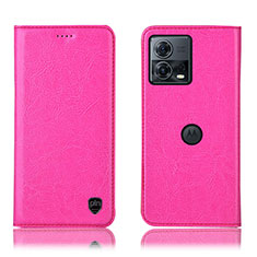 Leather Case Stands Flip Cover Holder H04P for Motorola Moto Edge 30 Fusion 5G Hot Pink