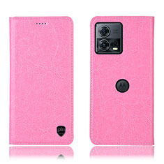 Leather Case Stands Flip Cover Holder H04P for Motorola Moto Edge 30 Fusion 5G Pink