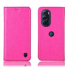 Leather Case Stands Flip Cover Holder H04P for Motorola Moto Edge 30 Pro 5G Hot Pink