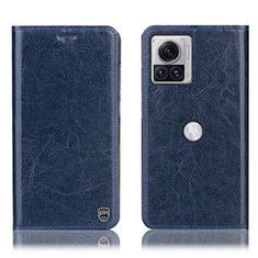 Leather Case Stands Flip Cover Holder H04P for Motorola Moto Edge 30 Ultra 5G Blue