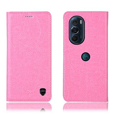 Leather Case Stands Flip Cover Holder H04P for Motorola Moto Edge Plus (2022) 5G Pink