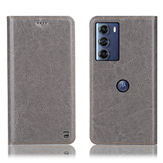 Leather Case Stands Flip Cover Holder H04P for Motorola Moto Edge S30 5G Gray