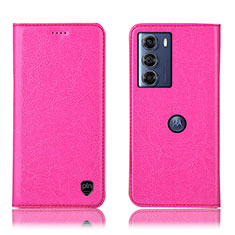 Leather Case Stands Flip Cover Holder H04P for Motorola Moto Edge S30 5G Hot Pink