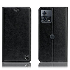 Leather Case Stands Flip Cover Holder H04P for Motorola Moto Edge S30 Pro 5G Black
