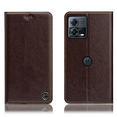 Leather Case Stands Flip Cover Holder H04P for Motorola Moto Edge S30 Pro 5G Brown
