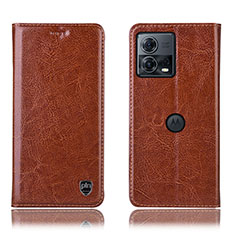 Leather Case Stands Flip Cover Holder H04P for Motorola Moto Edge S30 Pro 5G Light Brown