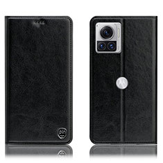 Leather Case Stands Flip Cover Holder H04P for Motorola Moto Edge X30 Pro 5G Black