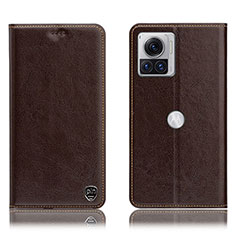 Leather Case Stands Flip Cover Holder H04P for Motorola Moto Edge X30 Pro 5G Brown