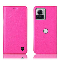 Leather Case Stands Flip Cover Holder H04P for Motorola Moto Edge X30 Pro 5G Hot Pink