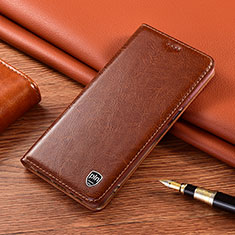 Leather Case Stands Flip Cover Holder H04P for Motorola Moto G100 5G Brown