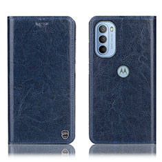 Leather Case Stands Flip Cover Holder H04P for Motorola Moto G31 Blue