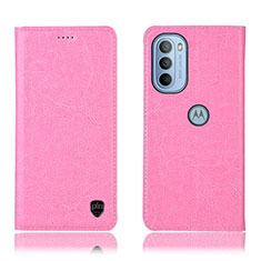 Leather Case Stands Flip Cover Holder H04P for Motorola Moto G31 Pink