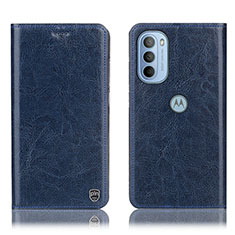 Leather Case Stands Flip Cover Holder H04P for Motorola Moto G41 Blue