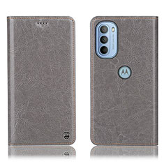 Leather Case Stands Flip Cover Holder H04P for Motorola Moto G41 Gray