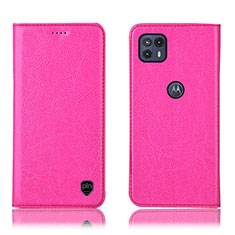 Leather Case Stands Flip Cover Holder H04P for Motorola Moto G50 5G Hot Pink
