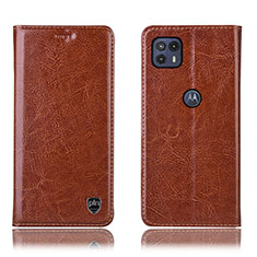 Leather Case Stands Flip Cover Holder H04P for Motorola Moto G50 5G Light Brown