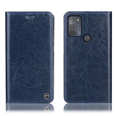 Leather Case Stands Flip Cover Holder H04P for Motorola Moto G50 Blue