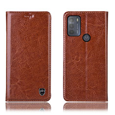 Leather Case Stands Flip Cover Holder H04P for Motorola Moto G50 Light Brown
