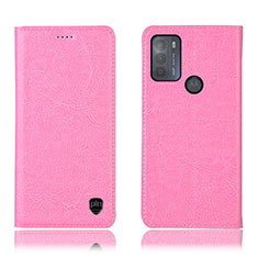 Leather Case Stands Flip Cover Holder H04P for Motorola Moto G50 Pink