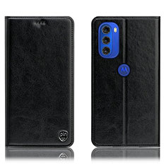 Leather Case Stands Flip Cover Holder H04P for Motorola Moto G51 5G Black