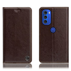 Leather Case Stands Flip Cover Holder H04P for Motorola Moto G51 5G Brown