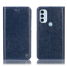 Leather Case Stands Flip Cover Holder H04P for Motorola Moto G71 5G Blue