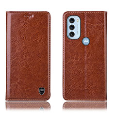 Leather Case Stands Flip Cover Holder H04P for Motorola Moto G71 5G Light Brown