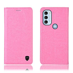 Leather Case Stands Flip Cover Holder H04P for Motorola Moto G71 5G Pink