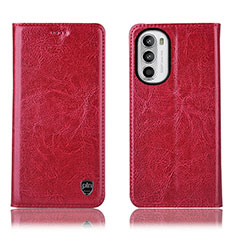 Leather Case Stands Flip Cover Holder H04P for Motorola Moto G71s 5G Red