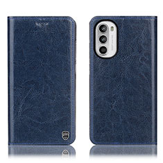 Leather Case Stands Flip Cover Holder H04P for Motorola Moto G82 5G Blue