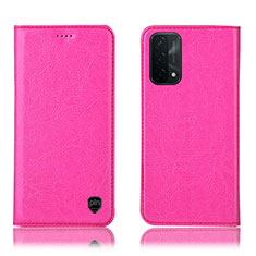 Leather Case Stands Flip Cover Holder H04P for OnePlus Nord N200 5G Hot Pink