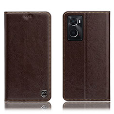 Leather Case Stands Flip Cover Holder H04P for Oppo A36 Brown