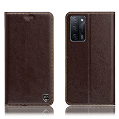 Leather Case Stands Flip Cover Holder H04P for Oppo A53s 5G Brown
