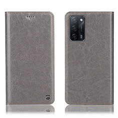 Leather Case Stands Flip Cover Holder H04P for Oppo A53s 5G Gray
