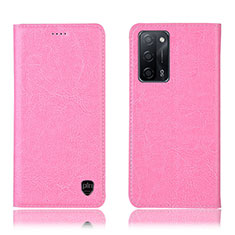 Leather Case Stands Flip Cover Holder H04P for Oppo A53s 5G Pink