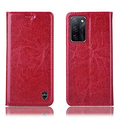 Leather Case Stands Flip Cover Holder H04P for Oppo A55S 5G Red