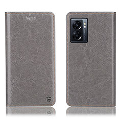 Leather Case Stands Flip Cover Holder H04P for Oppo A56S 5G Gray