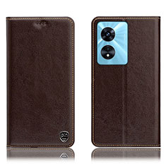 Leather Case Stands Flip Cover Holder H04P for Oppo A58 4G Brown