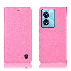 Leather Case Stands Flip Cover Holder H04P for Oppo A58 4G Pink