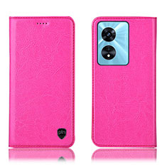 Leather Case Stands Flip Cover Holder H04P for Oppo A58 5G Hot Pink