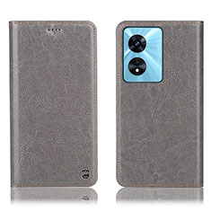 Leather Case Stands Flip Cover Holder H04P for Oppo A58x 5G Gray